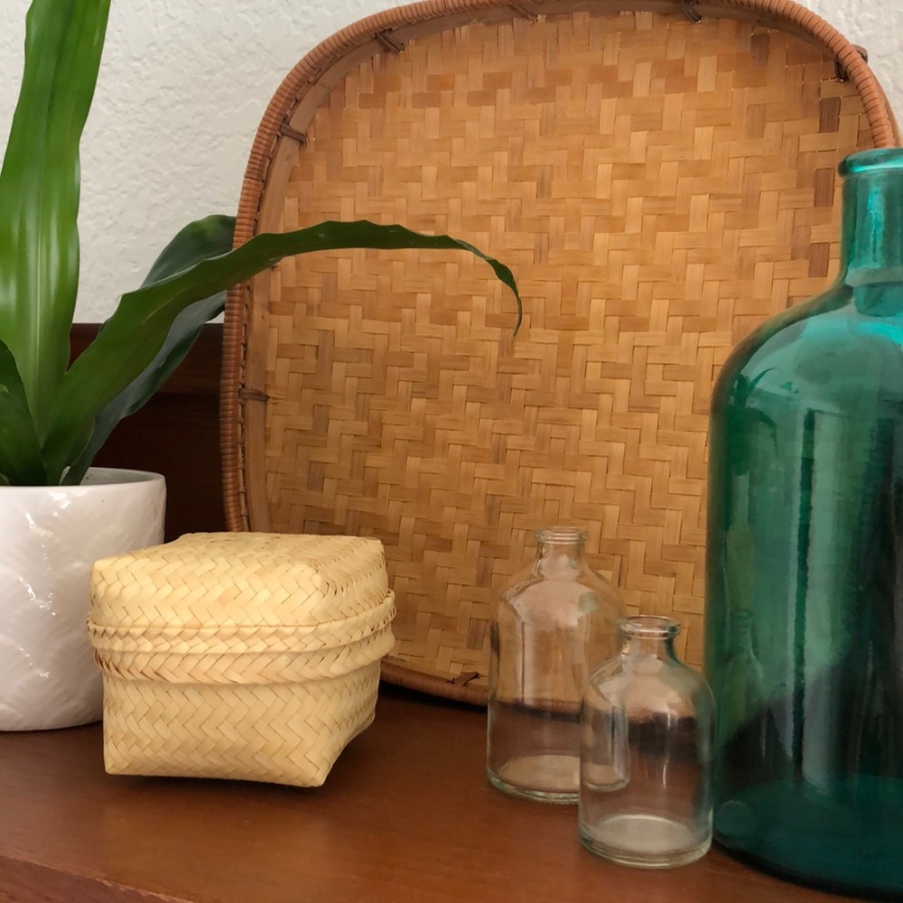 Boho Rattan Natural Wicker Wood tray Wall Hanging